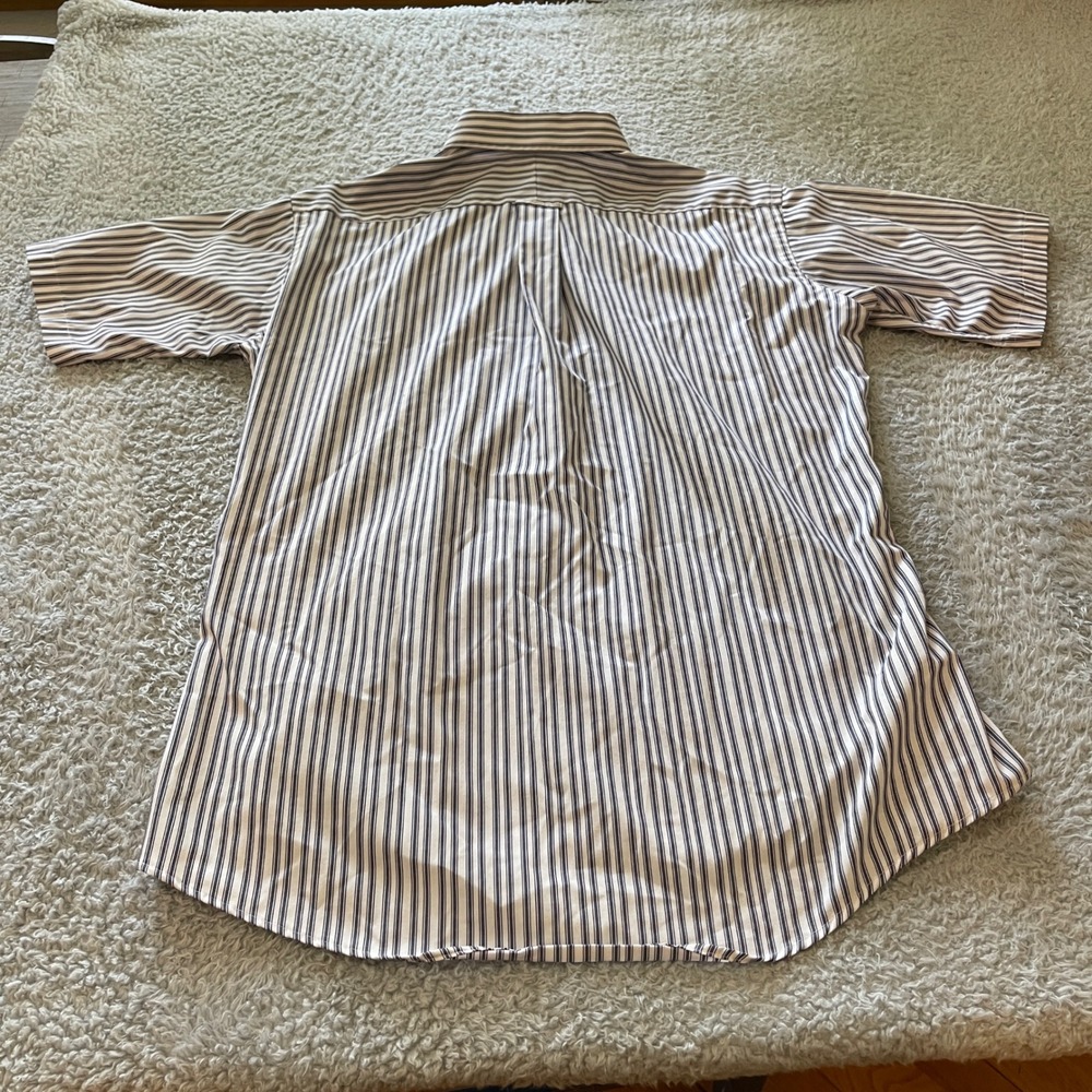 Stafford Executive Mens Short Sleeve Striped Pinpoint Oxford Shirt Blue White L - Picture 7 of 8